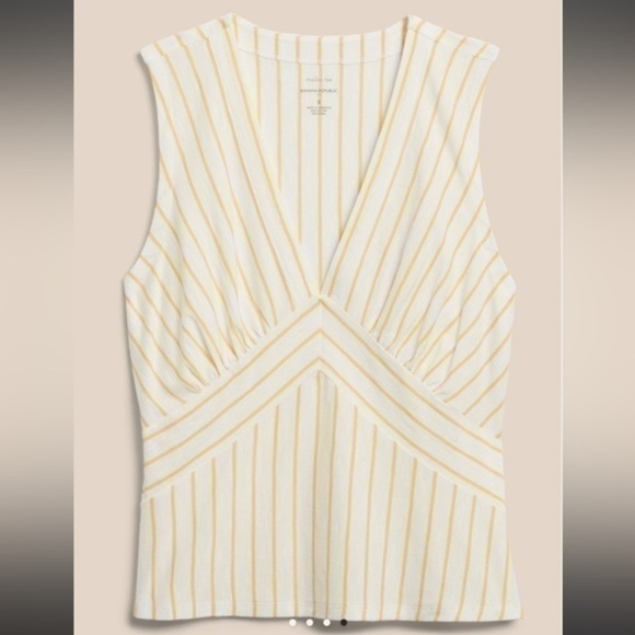 Banana Republic V Neck Sleeveless Tank top Yellow and White Striped - Picture 4 of 8